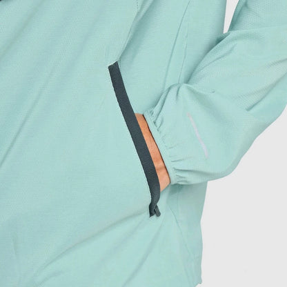 Light blue jacket with a zipper on a white background